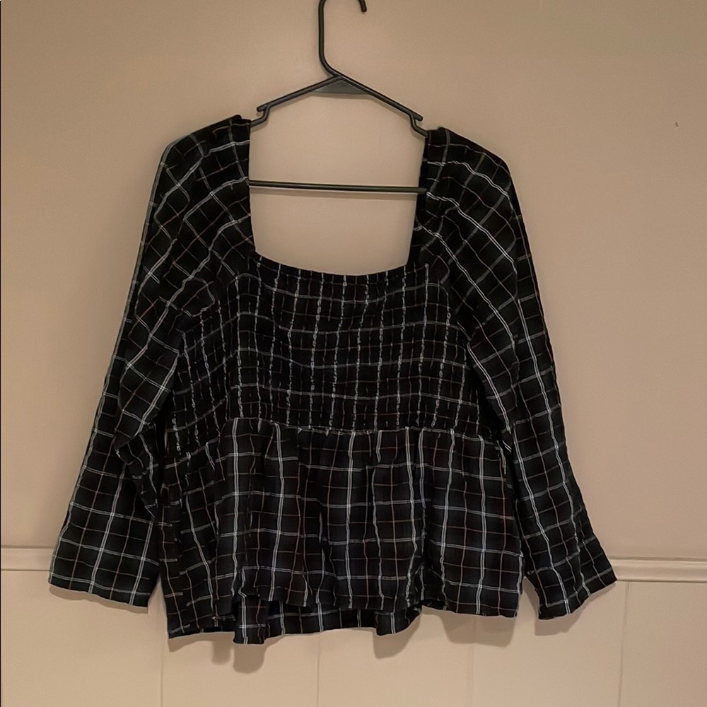 Old Navy Plaid Long Sleeve Babydoll Blouse